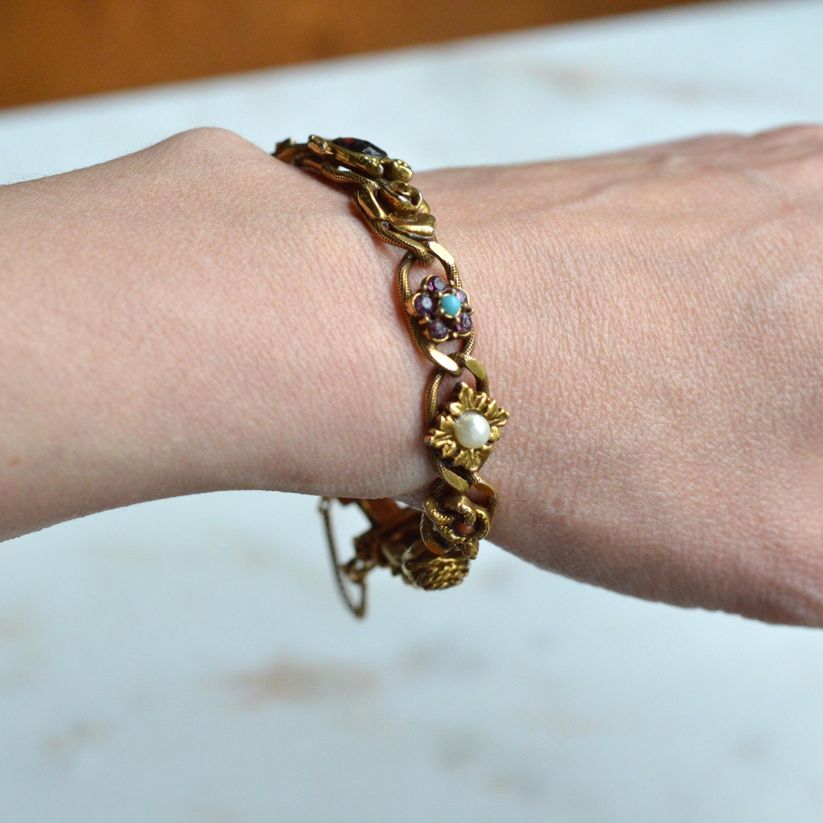 Vintage Signed Goldette N.Y. Victorian Revival Slide Bracelet