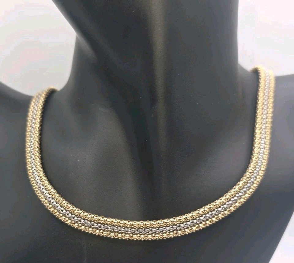 14k Two Tone Gold Vintage Estate Bead Popcorn Necklace Mesh GORGEOUS ELEGANT