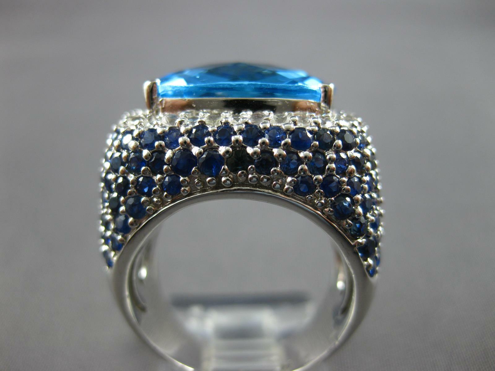 ESTATE EXTRA LARGE 14.51CT DIAMOND AAA SAPPHIRE & BLUE TOPAZ 14K WHITE GOLD RING