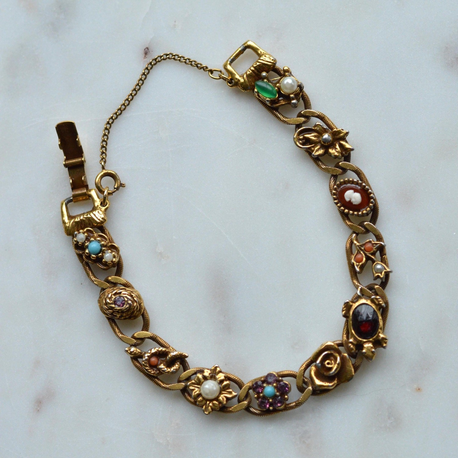 Vintage Signed Goldette N.Y. Victorian Revival Slide Bracelet