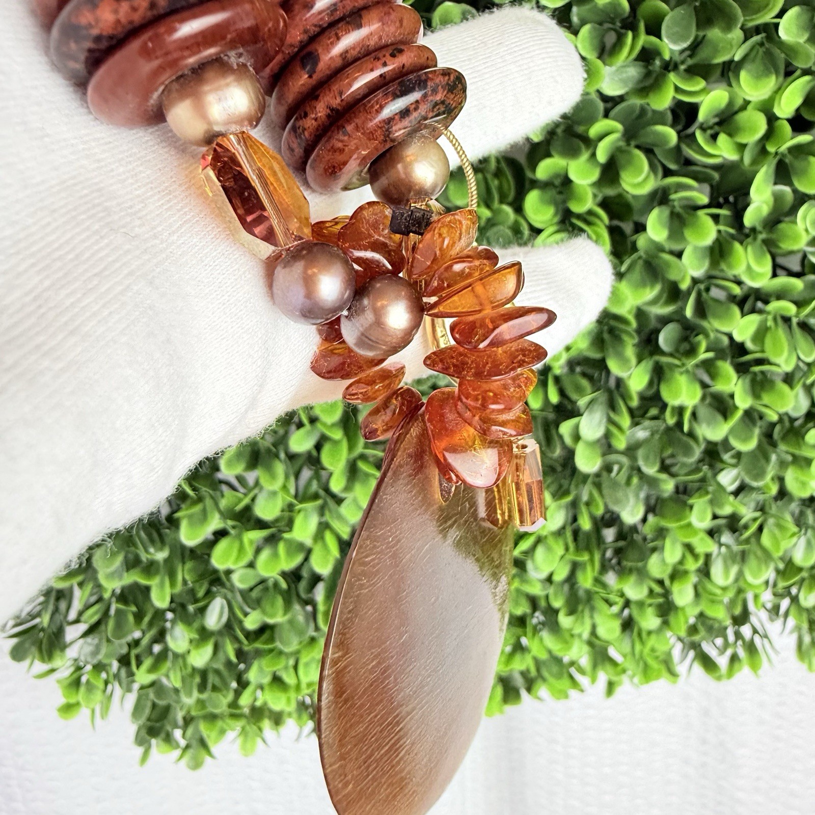 Vintage 14K Gold Filled Baltic Amber Pearl Chunky Chain Link Pendant Necklace