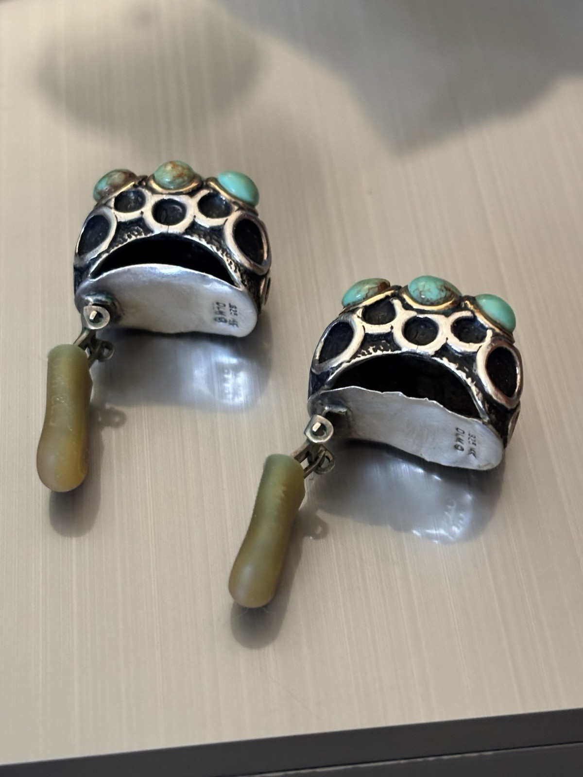 RARE DIAN MALOUF STERLING SILVER 14K Gold Turquoise Clipon Earrings 40 Grams