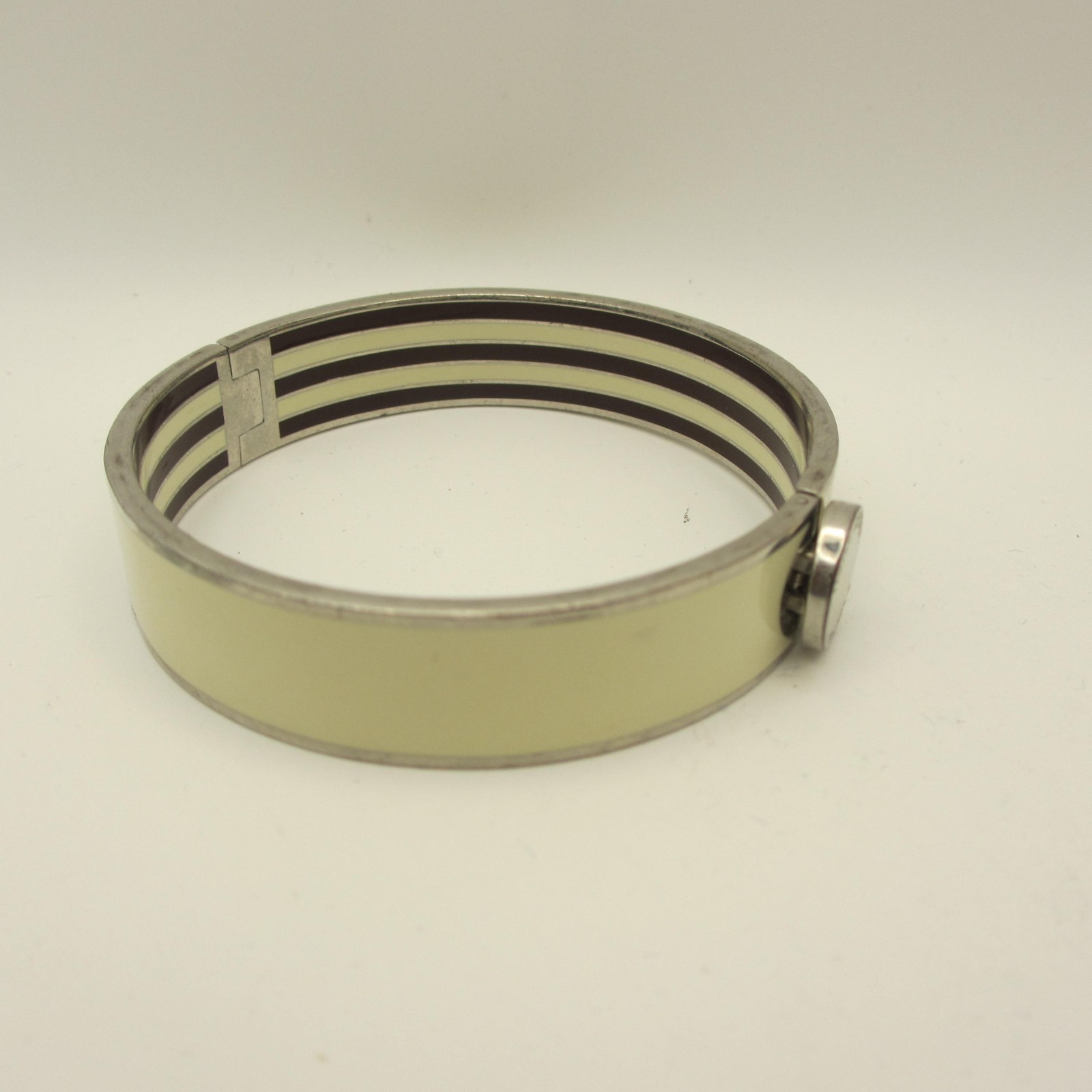 Vintage Henri Bendel Bracelet Enamel Hinged Bangle White