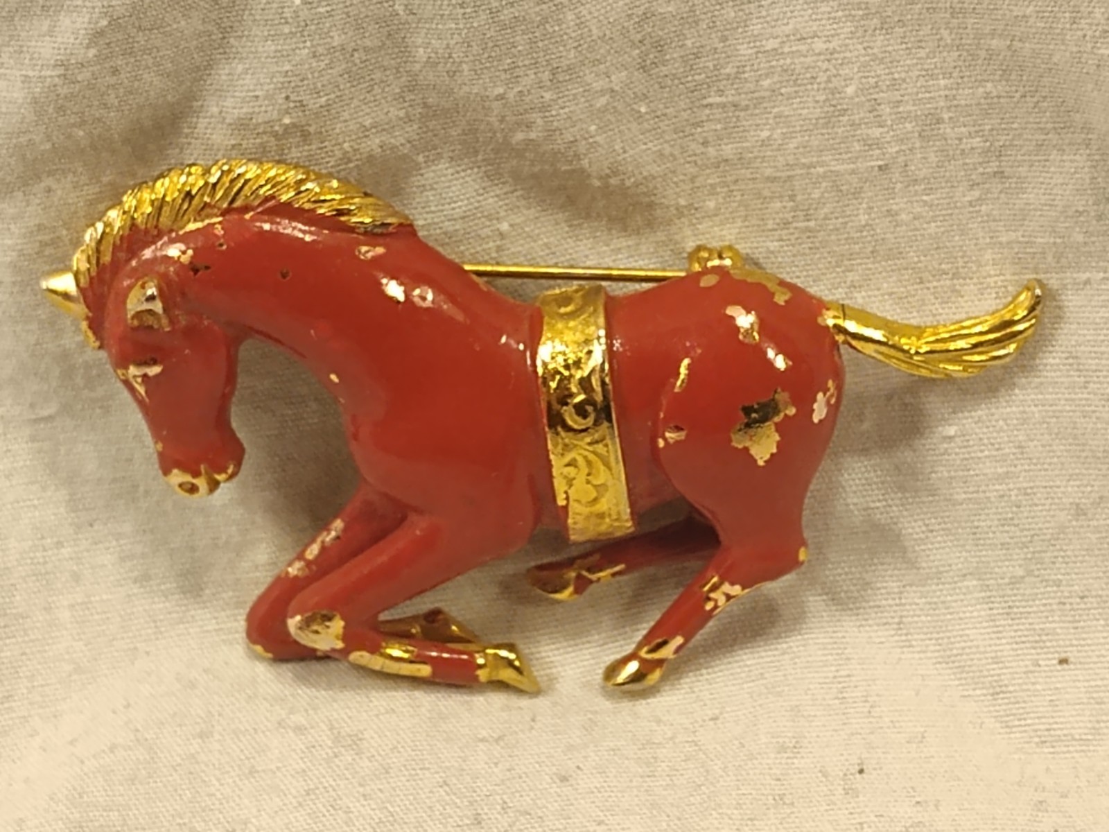 Vintage Red Horse Brooch Pin Equestrian