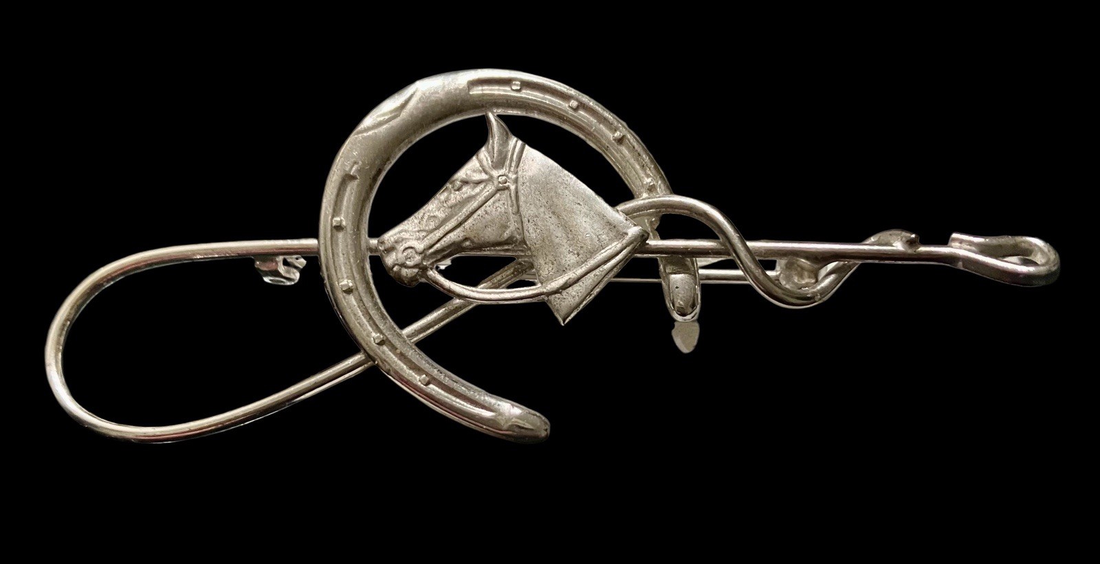 Vintage CARL ART Sterling Silver Equestrian Horse Head Horseshoe Brooch Pin