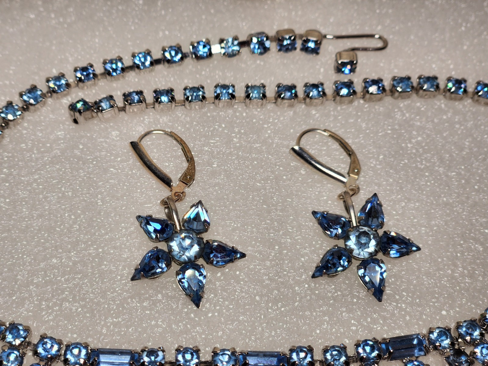 1950s Blue Rhinestone Jewelry Set Blue Rhinestone Necklace Earrings Bracelet
