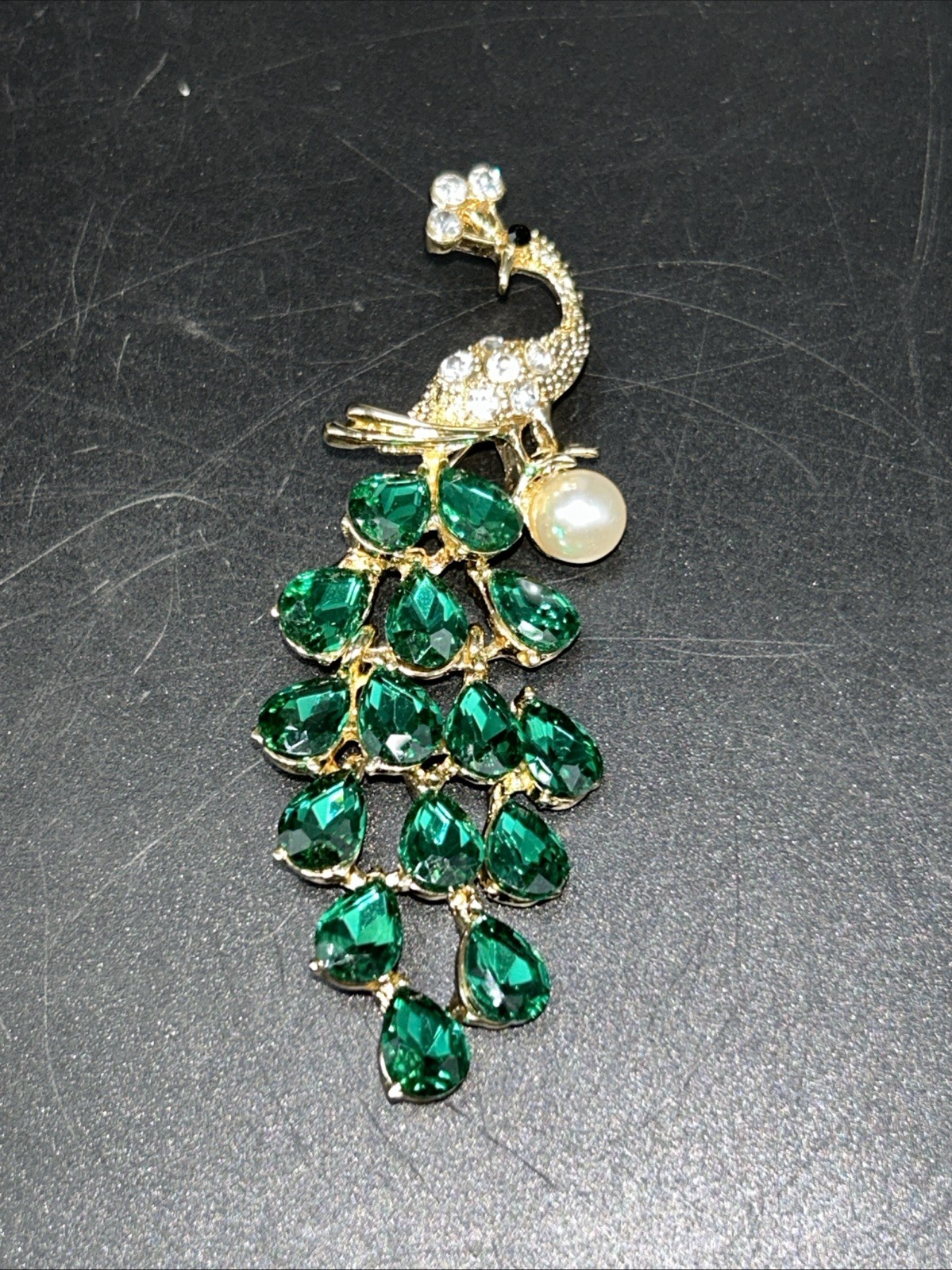 Modern Costume Jewelry Articulated Peacock Pin Brooch Gold Tone 2 3/4”
