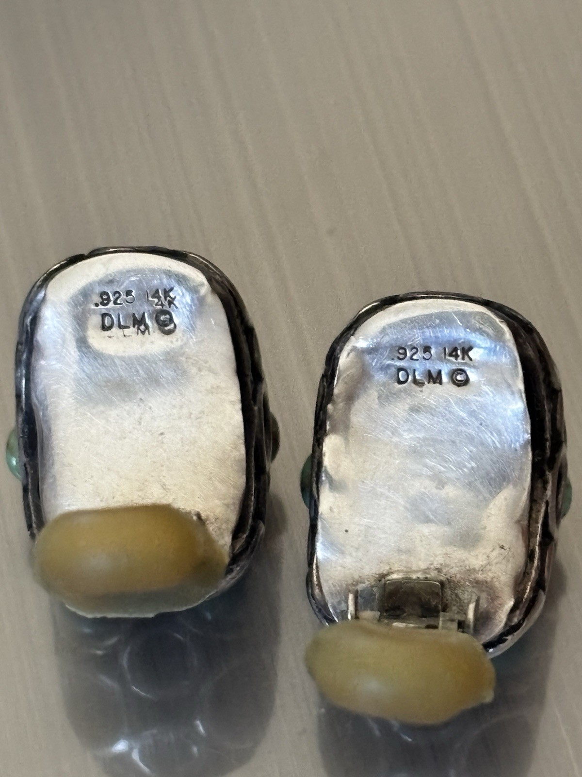 RARE DIAN MALOUF STERLING SILVER 14K Gold Turquoise Clipon Earrings 40 Grams