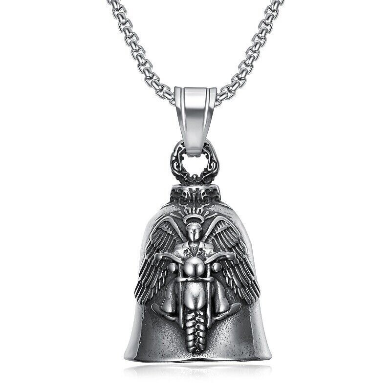 Guardian Angel Wings Motorcycle Rider Bell Free Chain Necklace Biker Luck Ryder