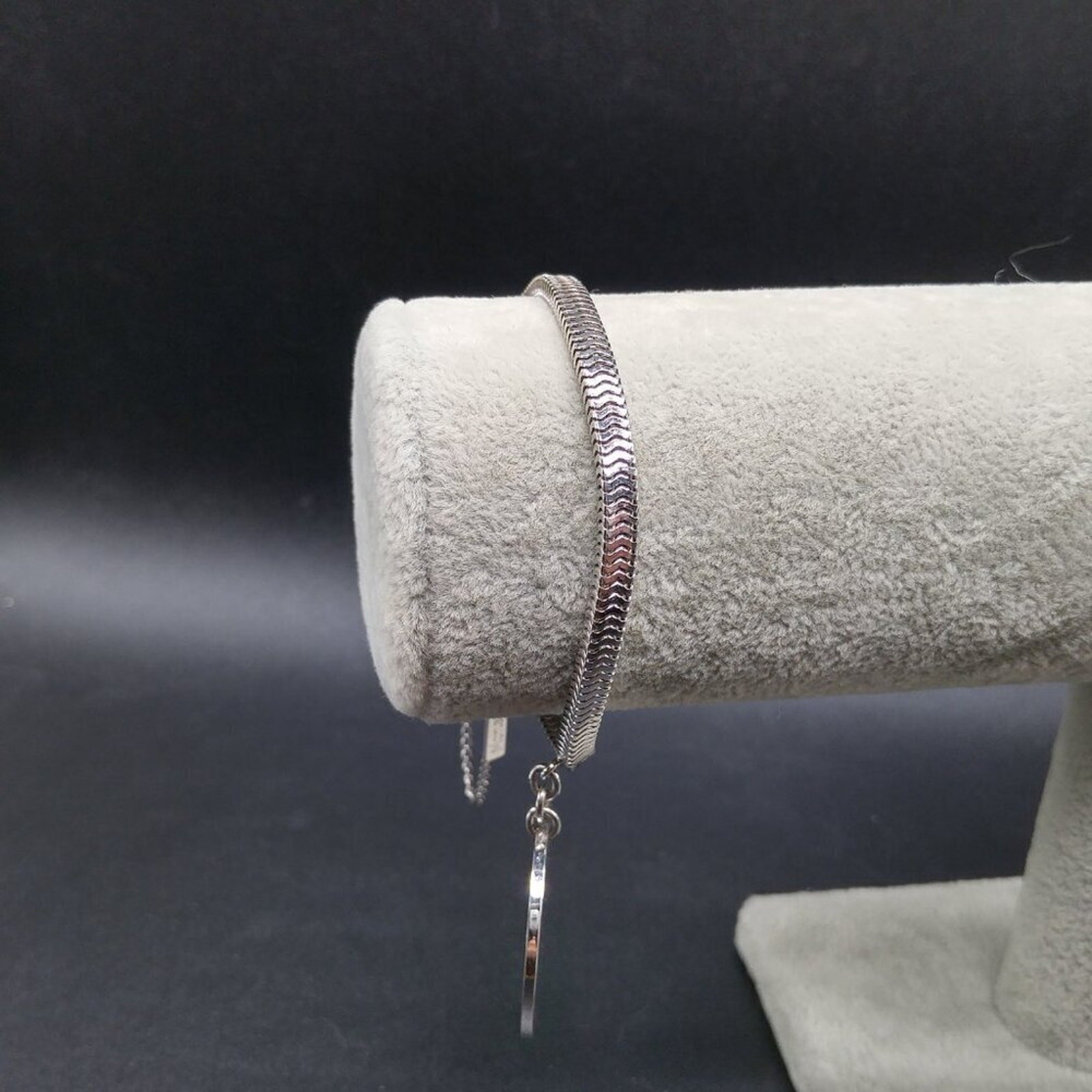 Vintage Monet Snake Chain Bracelet Engravable Disk Rhodium Sister Clasp