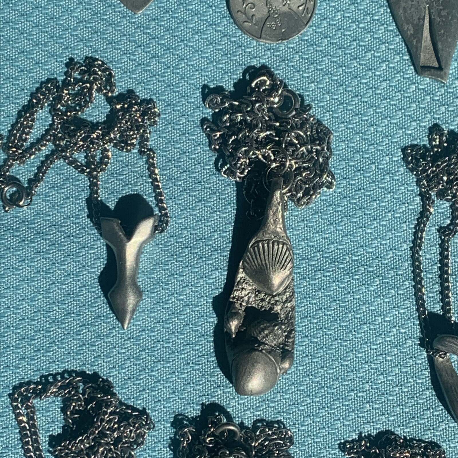 Vintage Pewter BDA Pendant Necklace Lot Of 40 Mixed Variety Signed NOS LBS610