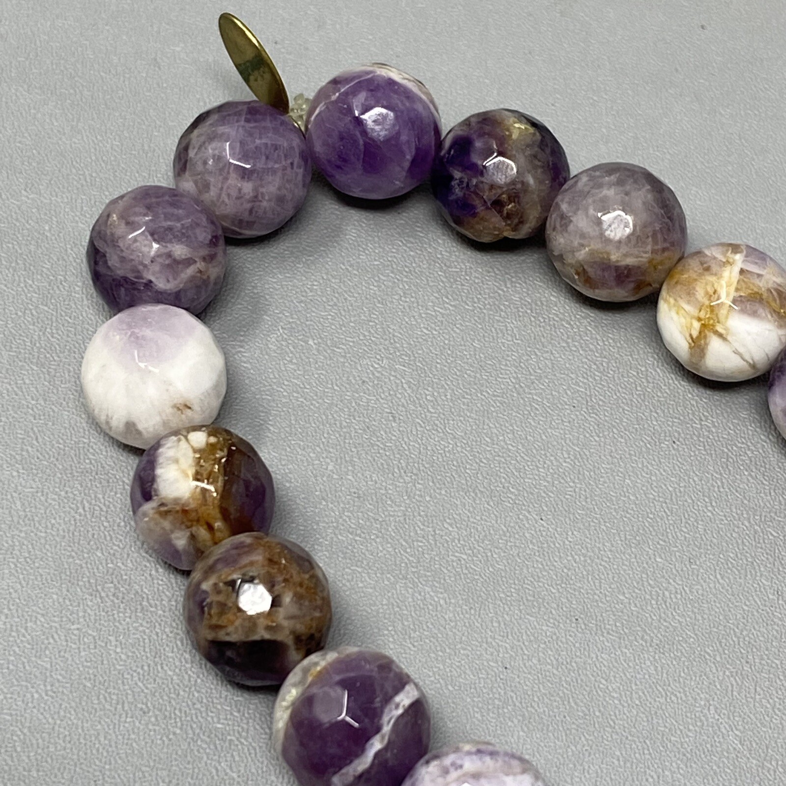 Designer Amethyst Bracelet Faceted Round Stone Beads Stretch Infinity Warrior 6″