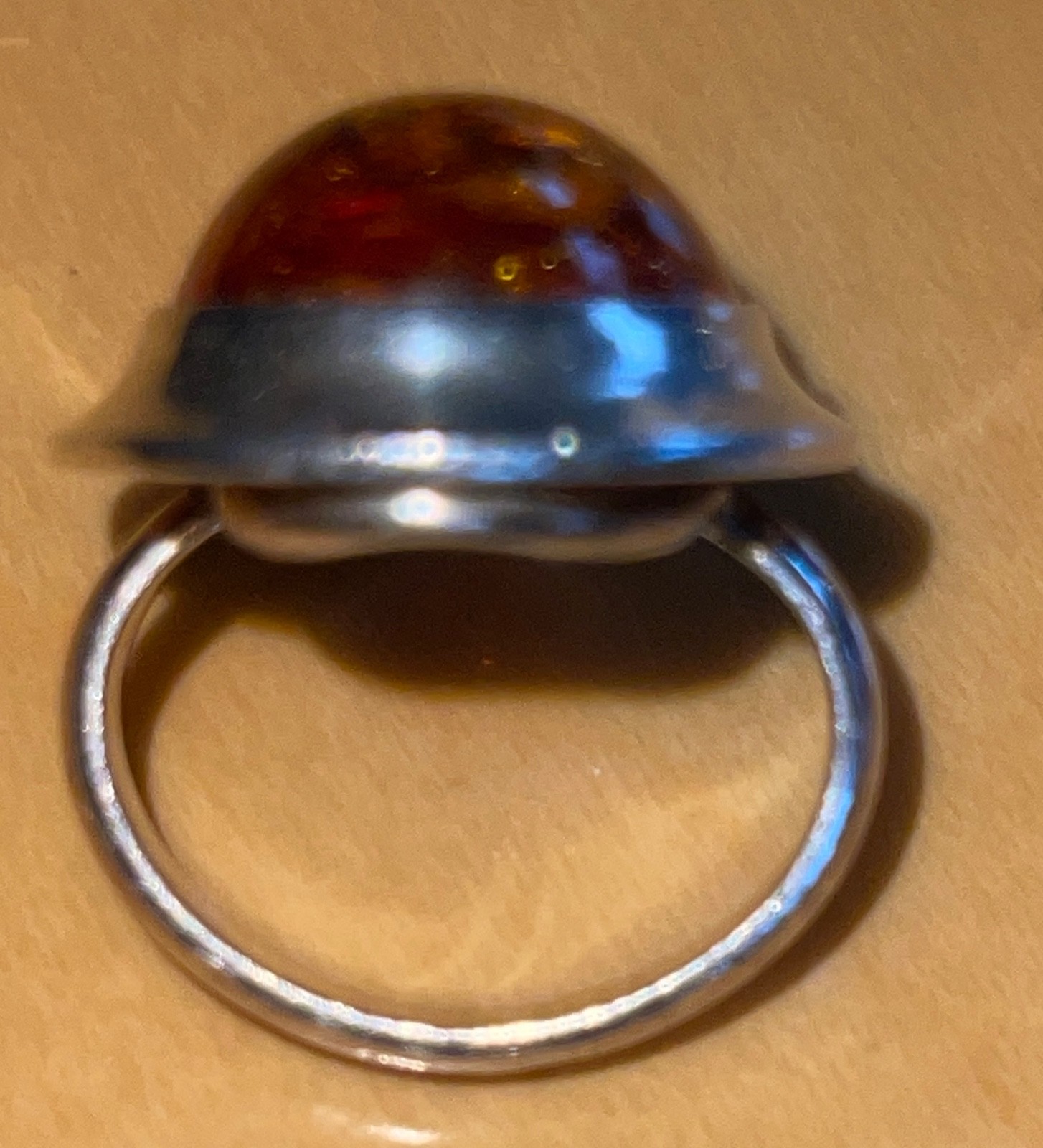 Amber Huge Stone Ring Size 2 Vintage 1980’s Fab Inclusions GLOWS! Unmarked