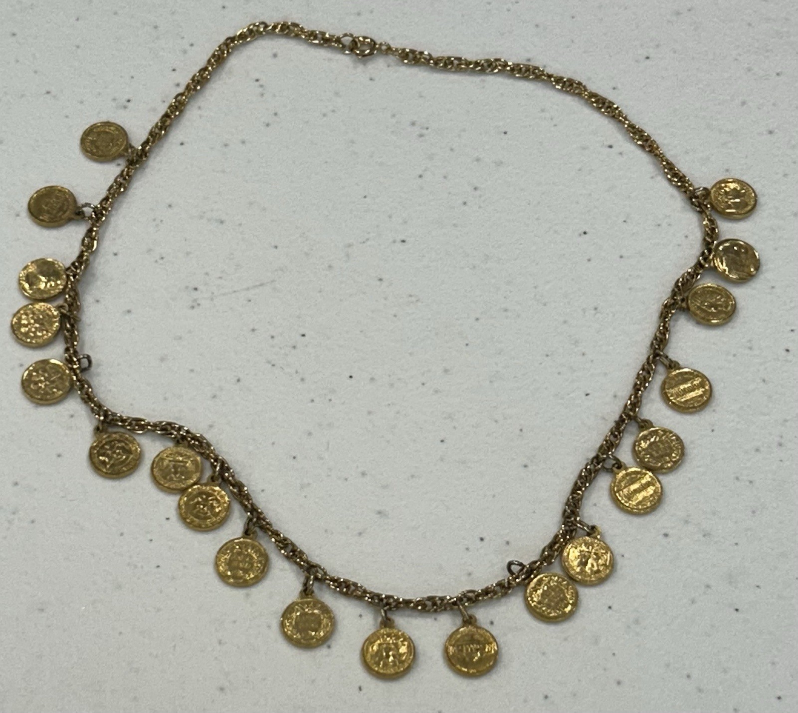 Vintage 17” Gold Tone 20 US Coin Charm Necklace