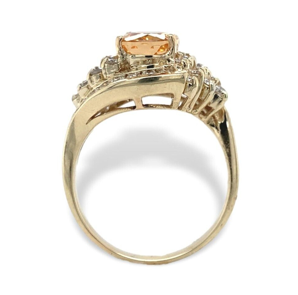 14k Yellow Gold 2.95 Carat Precious Genuine Natural Topaz Diamond Ring (#7112)
