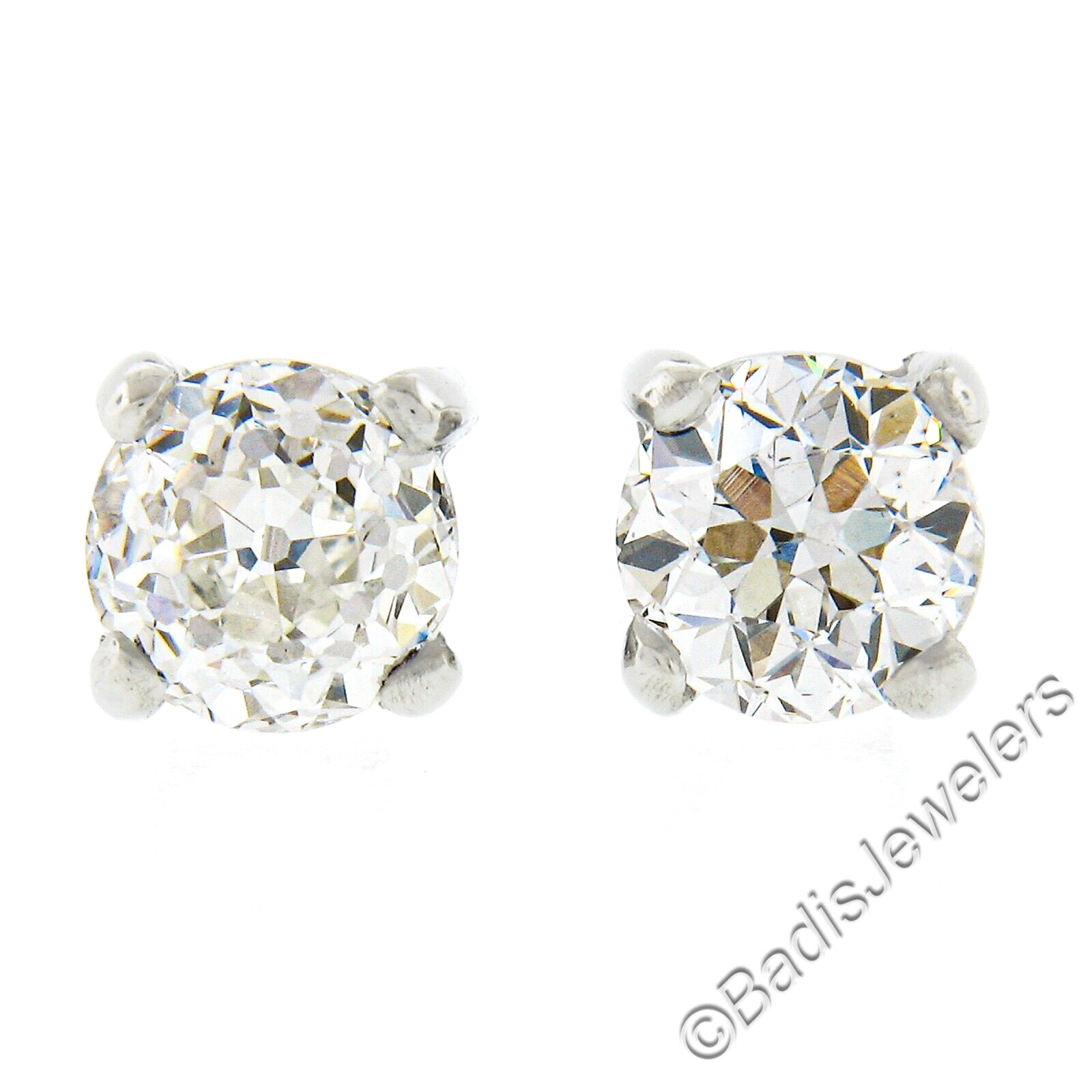 Antique Platinum 1.0ctw GIA Certified Old European Prong Diamond Stud Earrings
