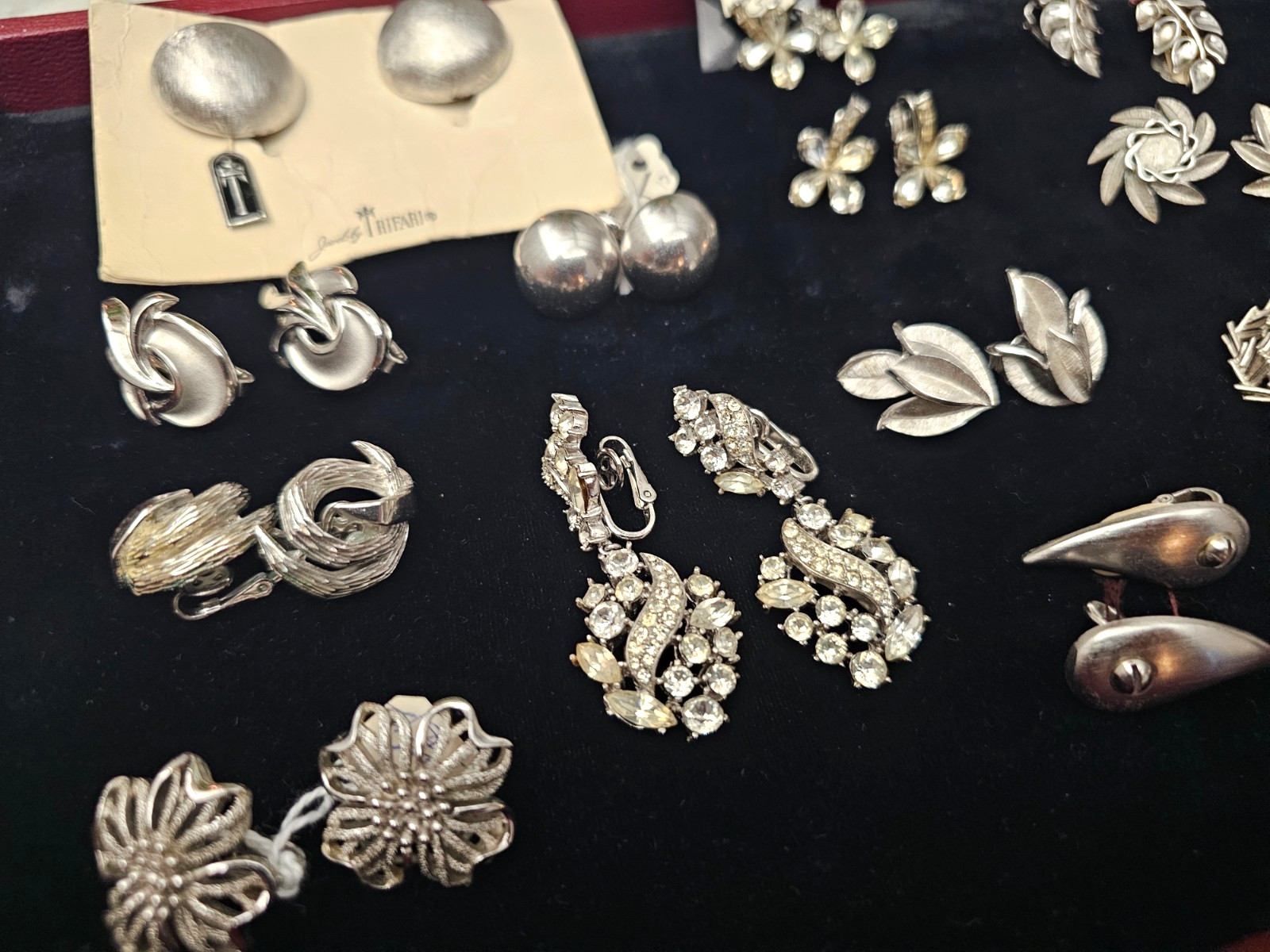 Vintage Trifari Silver Tone Rhinestone & Faux Pearl Earring Signed Lot – 18 pcs