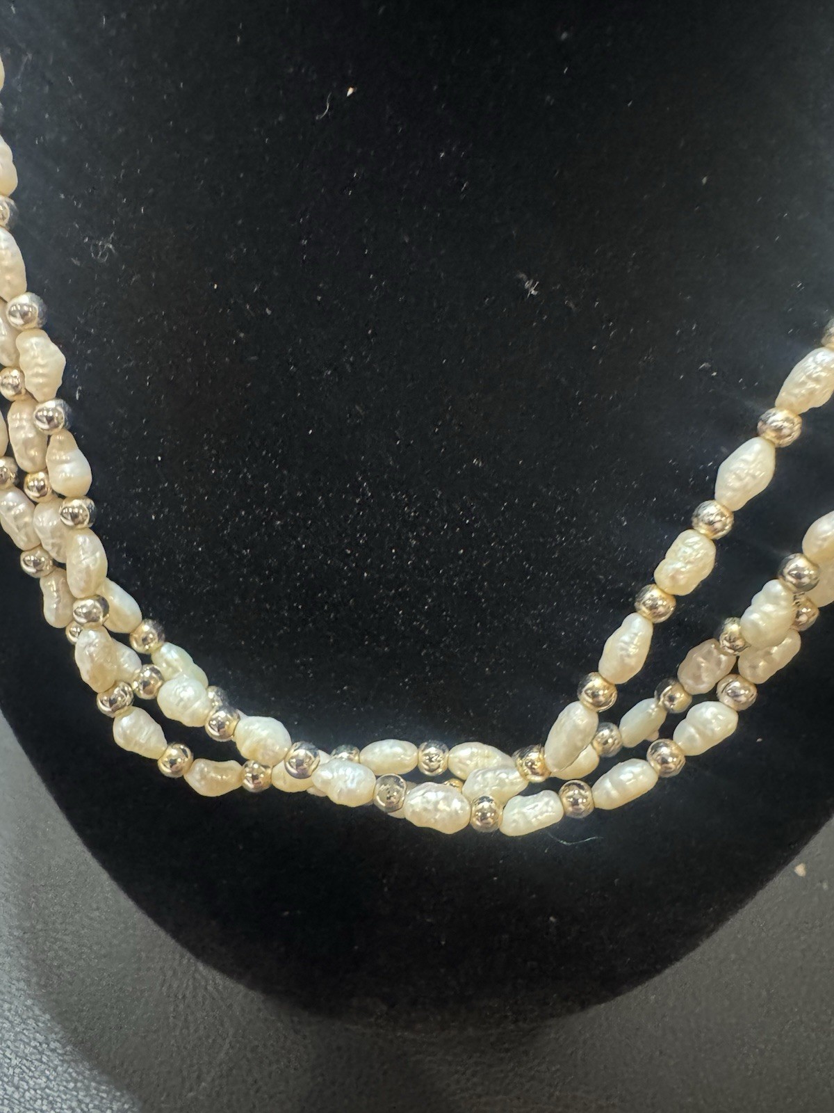VTG Multi Strand Freshwater Pearl Necklace.925 Sterling Pendent Nice 18” Long