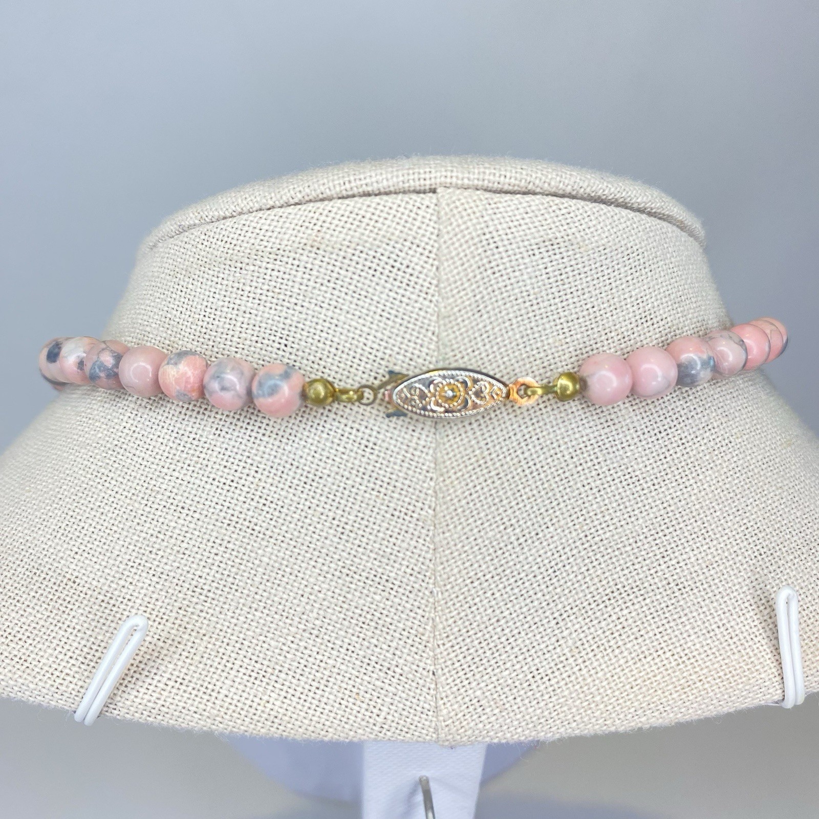 Vintage Pink Stone Necklace Natural Beaded Handmade Statement Artisan Rhodonite?