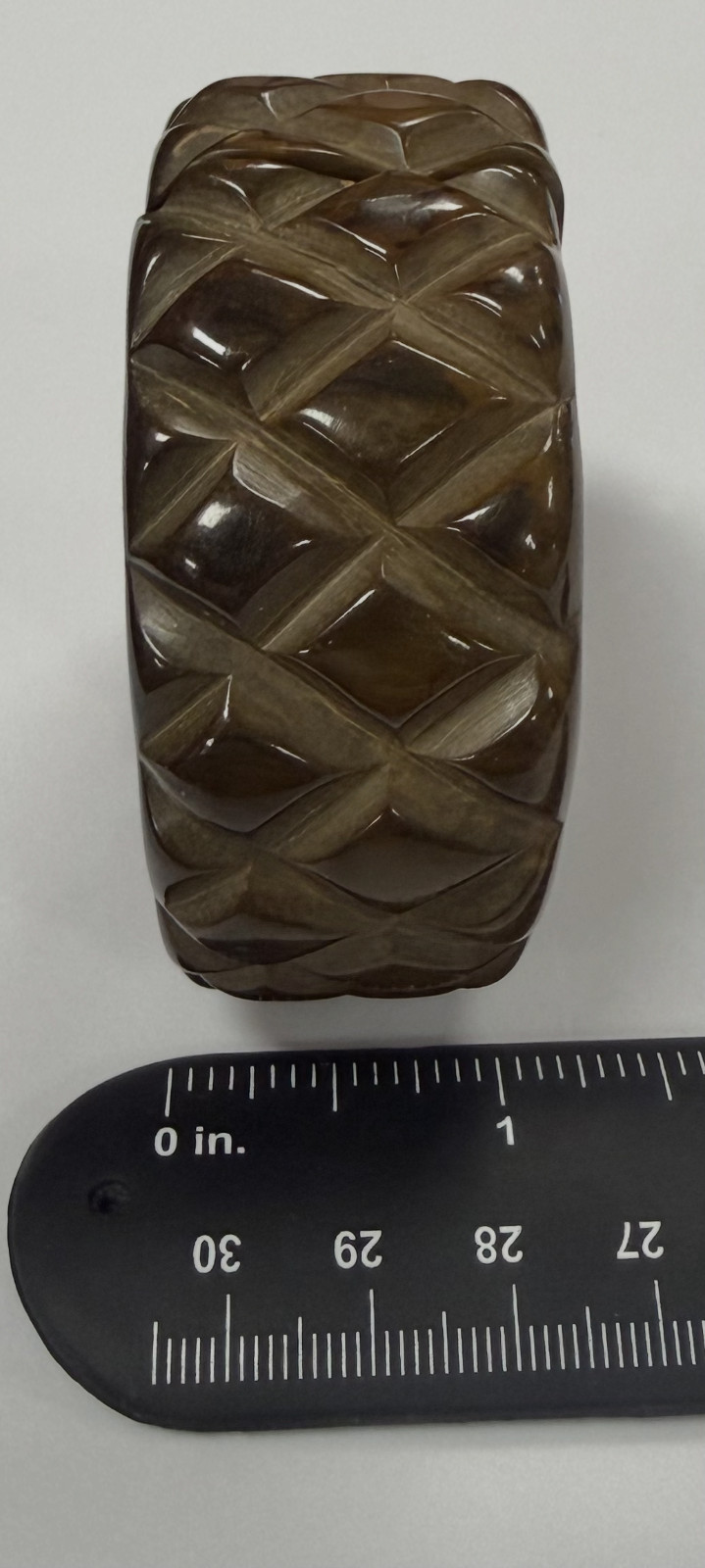 VTG TESTED BAKELITE HINGED CLAMPER BRACELET DEEP CARVED SMOKY ROOT BEER ART DECO