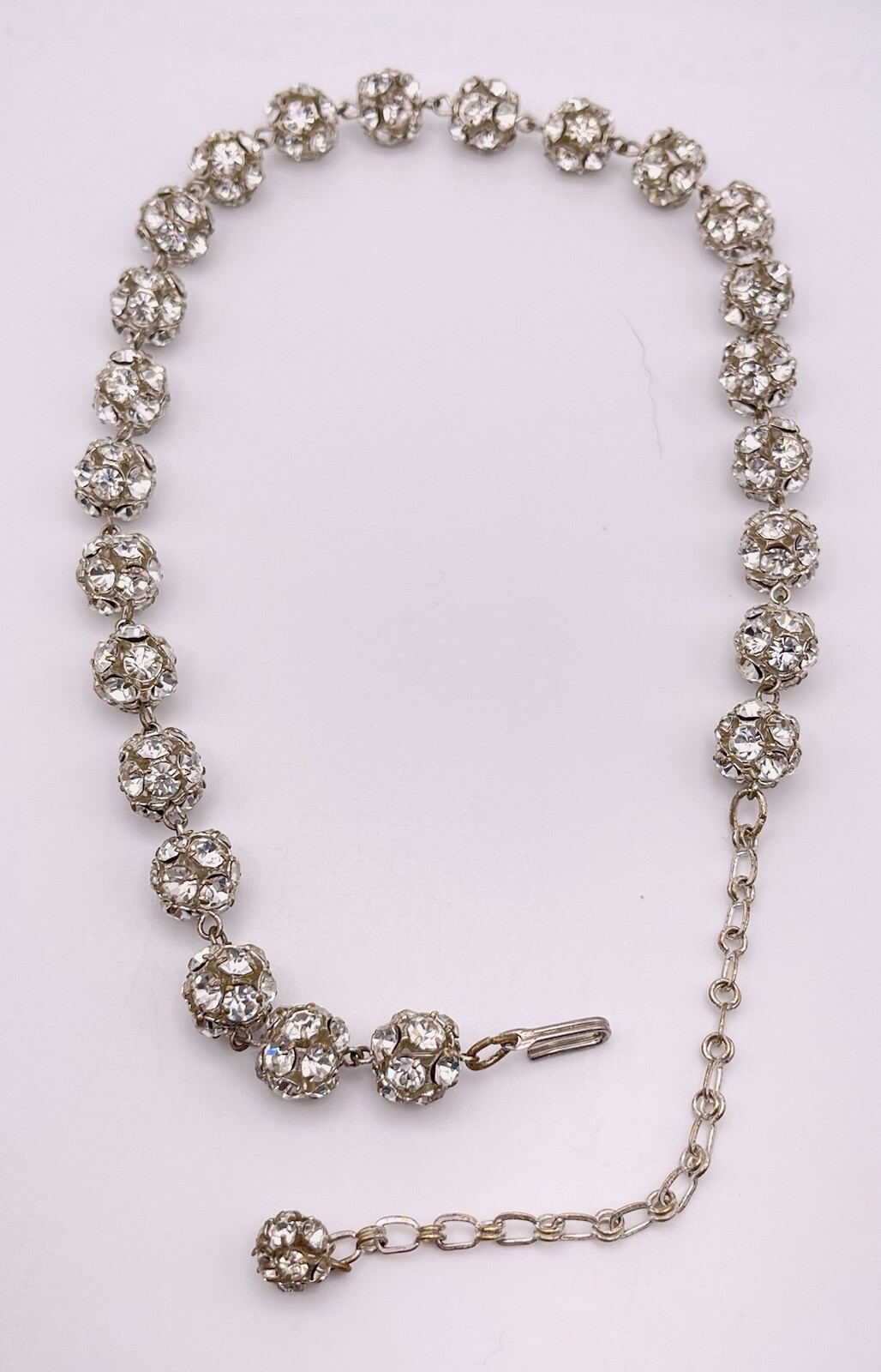 Vintage Clear Rhinestones 6mm Spheres 14” to 17.5” Adjustable Choker Necklace