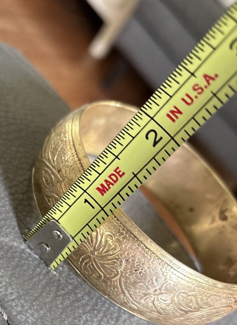 Wide Brass Chunky Bangle Vintage Floral Scrol Bracelet