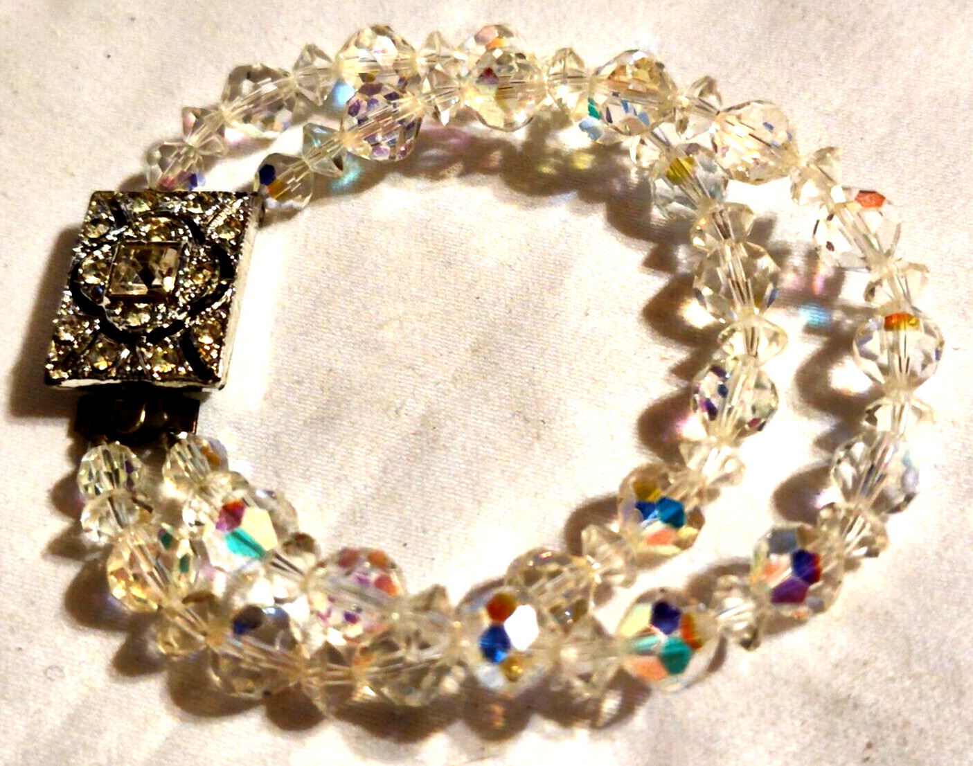 Bracelet Clear Faceted Crystal Beads Safety Pinch Clasp Double Strand VTG