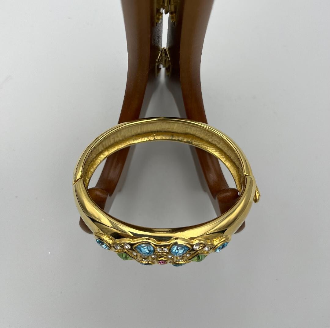 KJL Kenneth Jay Lane Jeweled Gripoix Glass Cabochon Bangle Cuff Bracelet