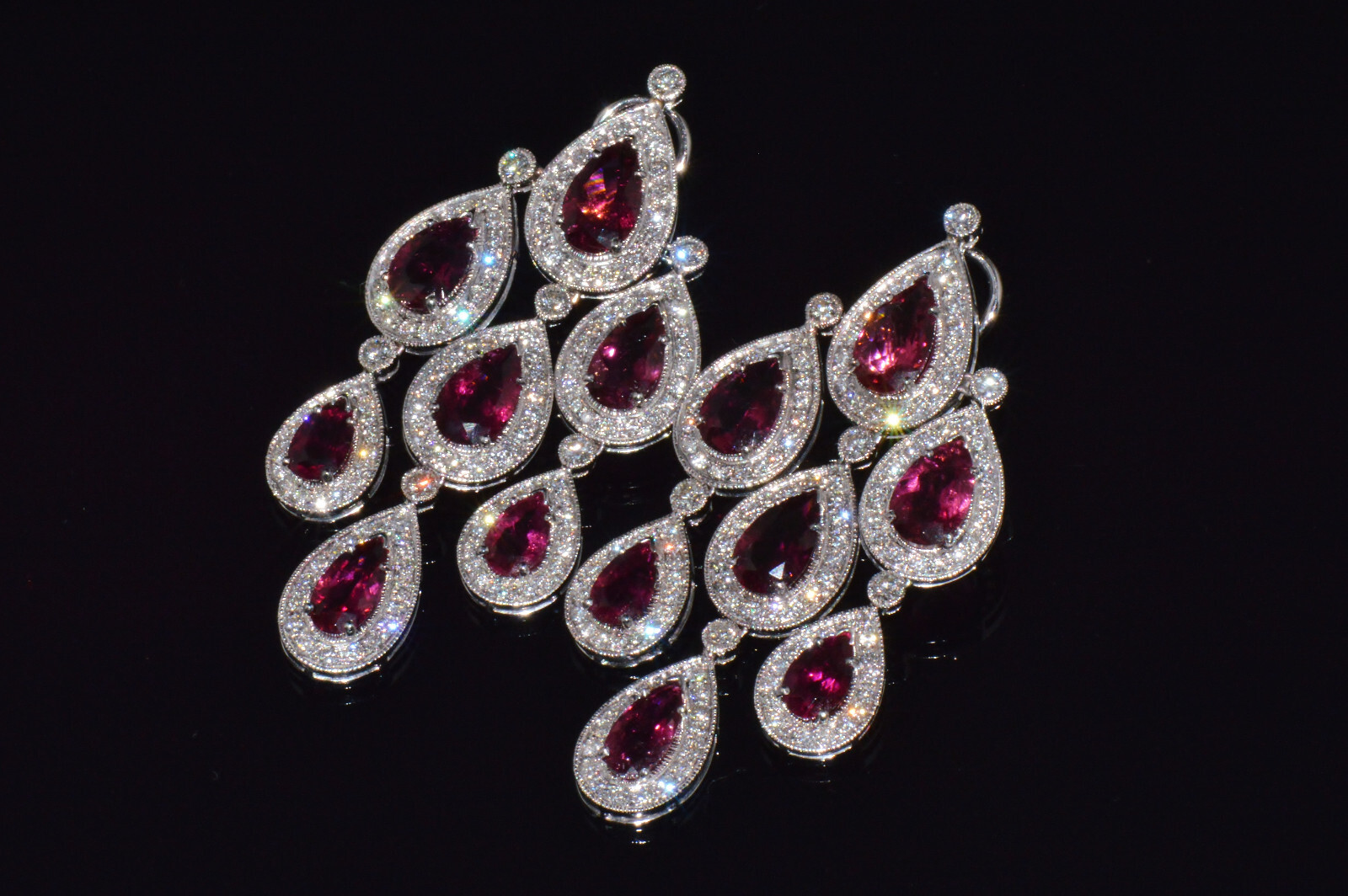 Certified Natural 23.53Cts Diamond Tourmaline 18K Solid Gold Chandelier Earrings