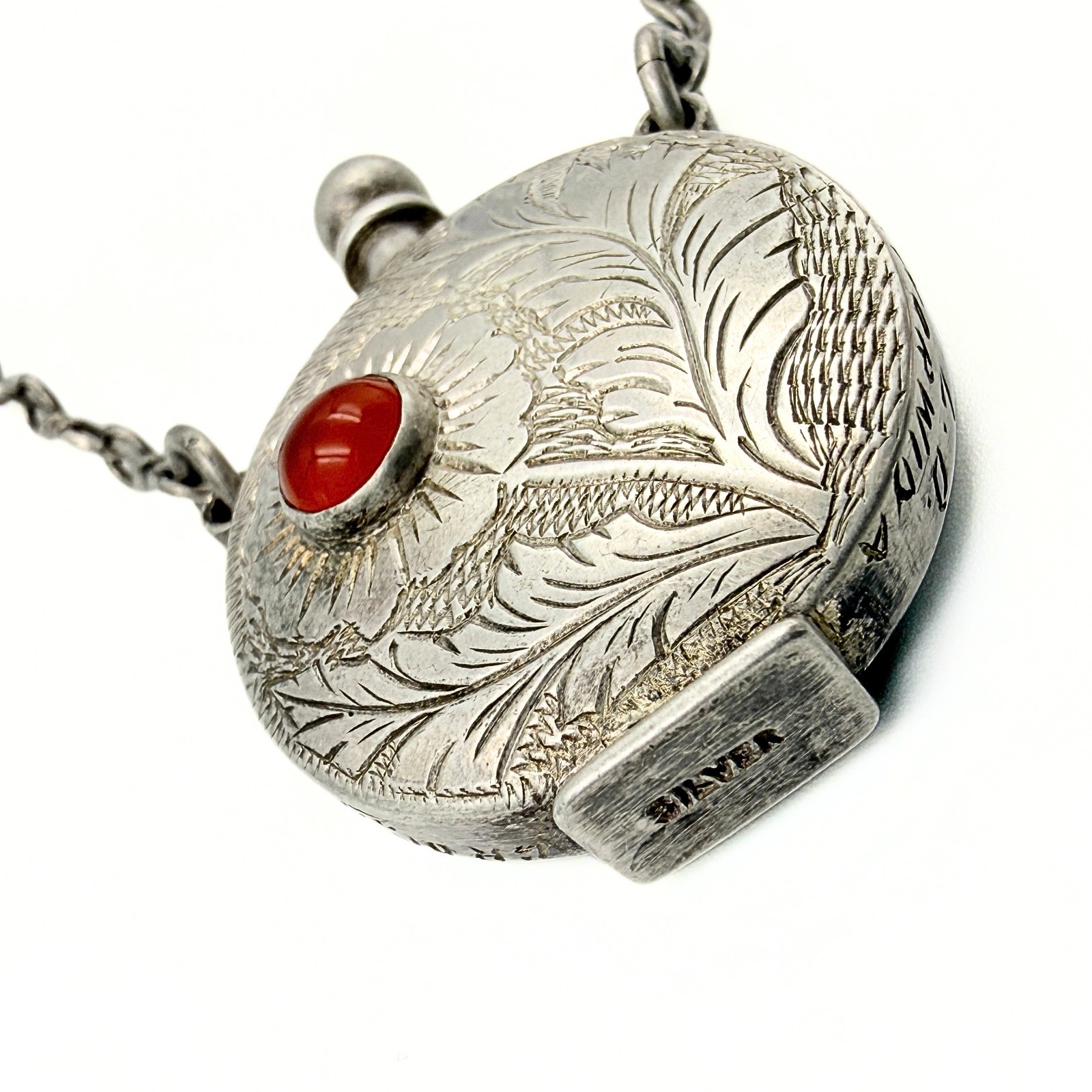 Middle Eastern Figaro Chain Sterling Silver Perfume Bottle Coral Necklace
