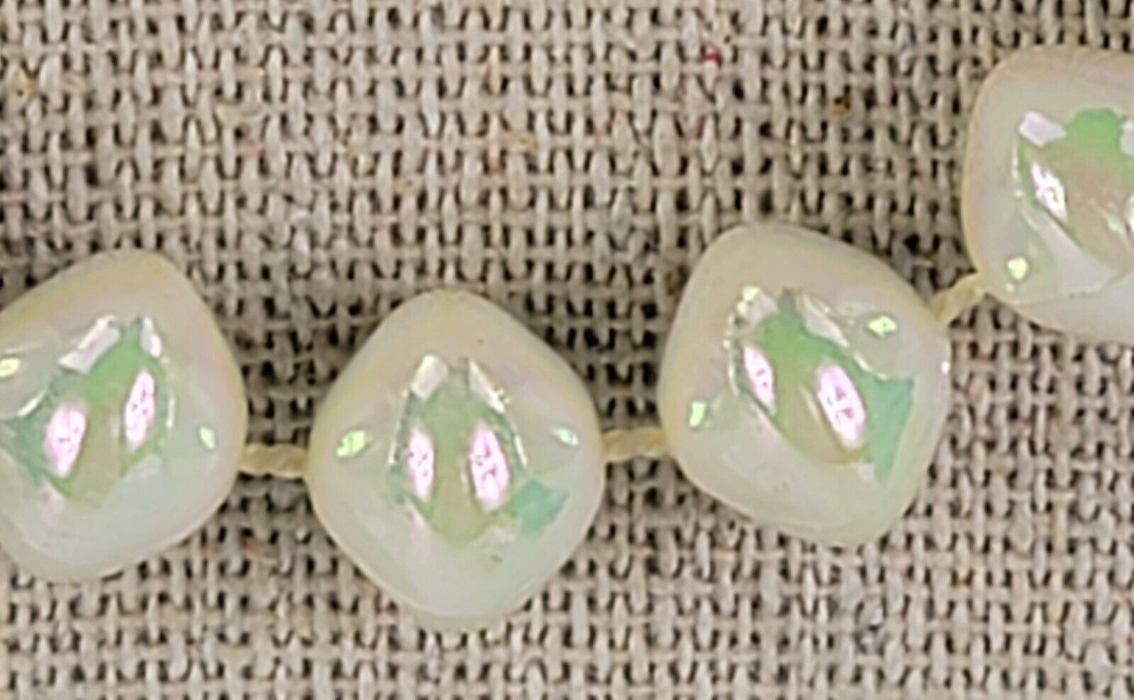 Vintage White Aurora Borealis Faux-Pearl Beaded Necklace 17.5 in Spring Ring
