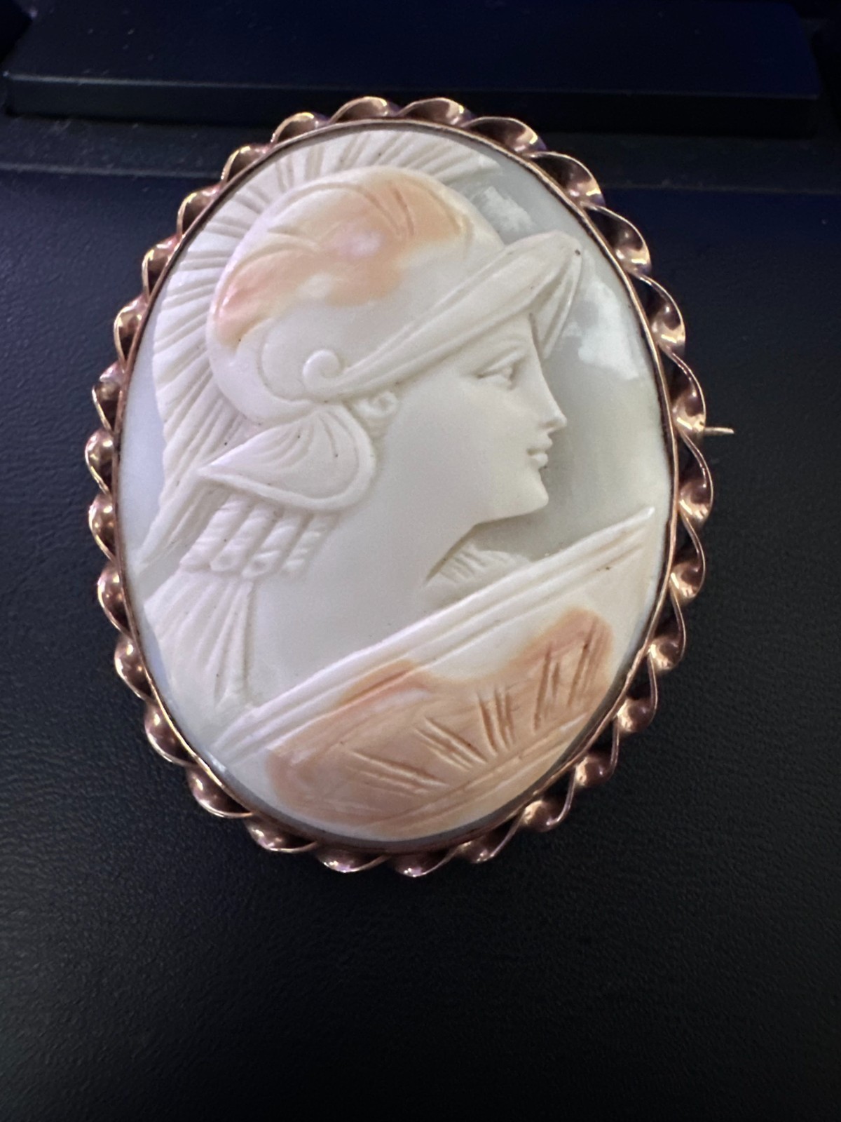 Antique 10K Gold Hand-Carved Shell Cameo Brooch – Classical Goddess