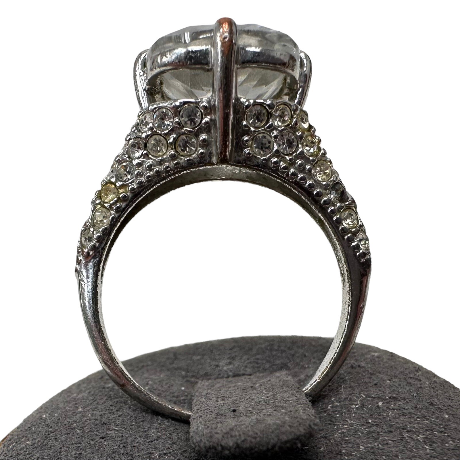Vintage Silver Tone Cushion Cut Clear Crystal Rhinestone Ring Size 9