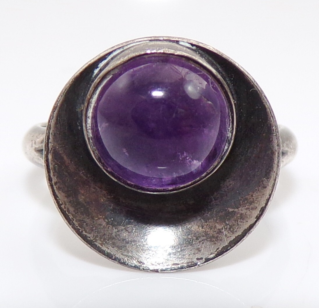 Denmark Niels Erik N E From Sterling Silver Amethyst Concave Ring Size 7 G2U