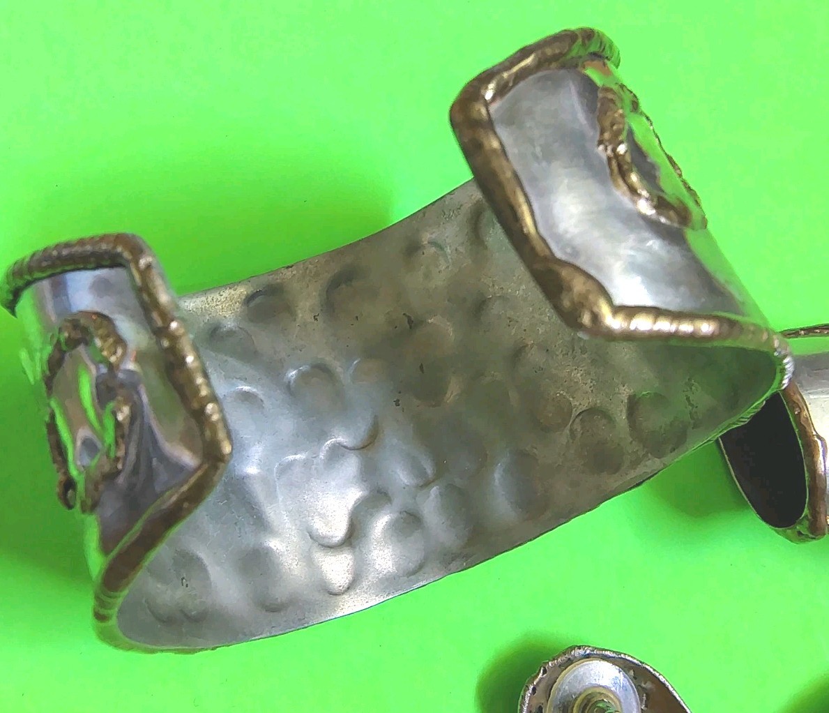Vintage CUFF BRACELET, EARRINGS & SCARF SLIDE Set in Copper & Silver Tone