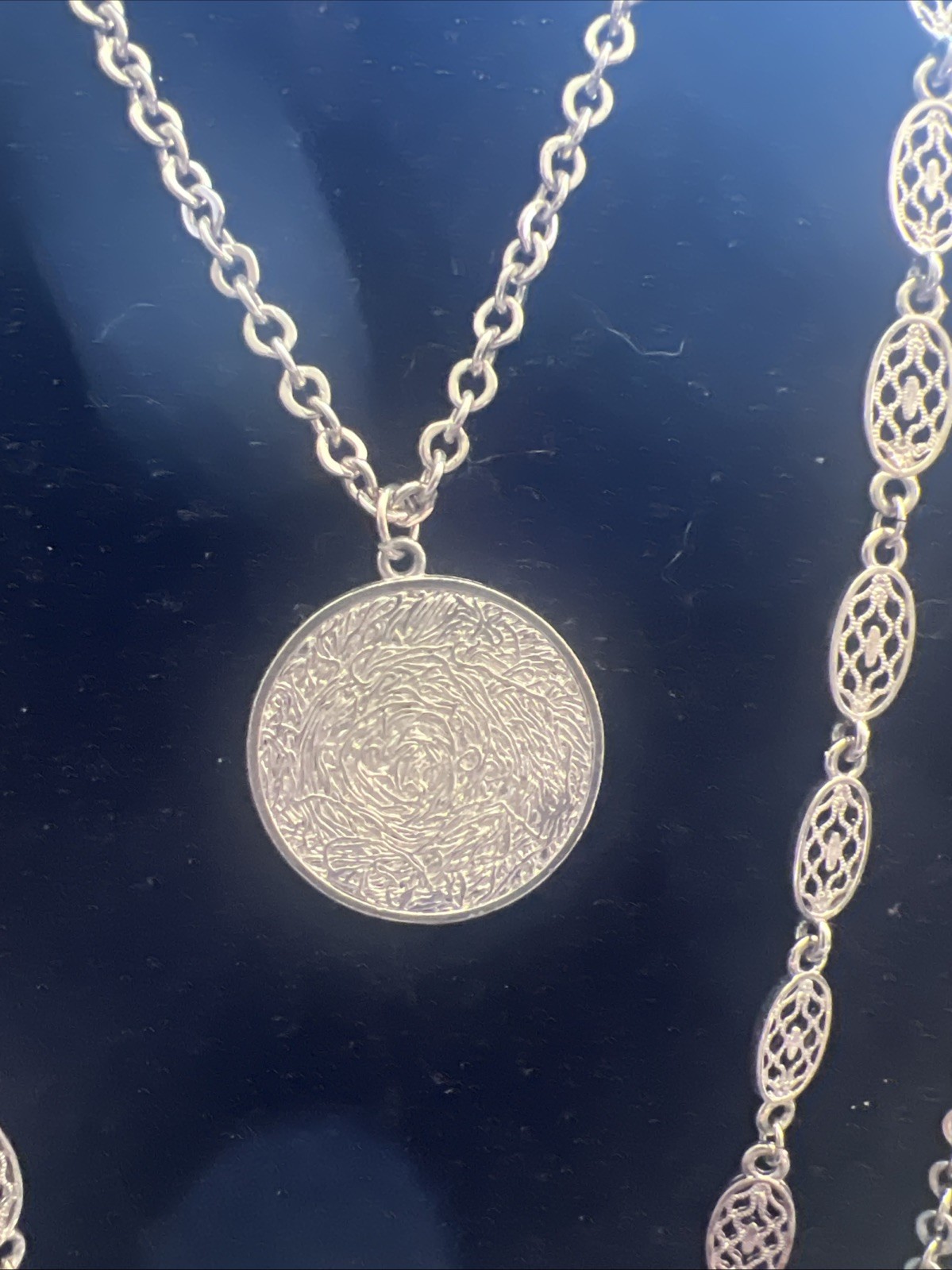 Vintage Silver Tone Triple Stand Filigree Necklace