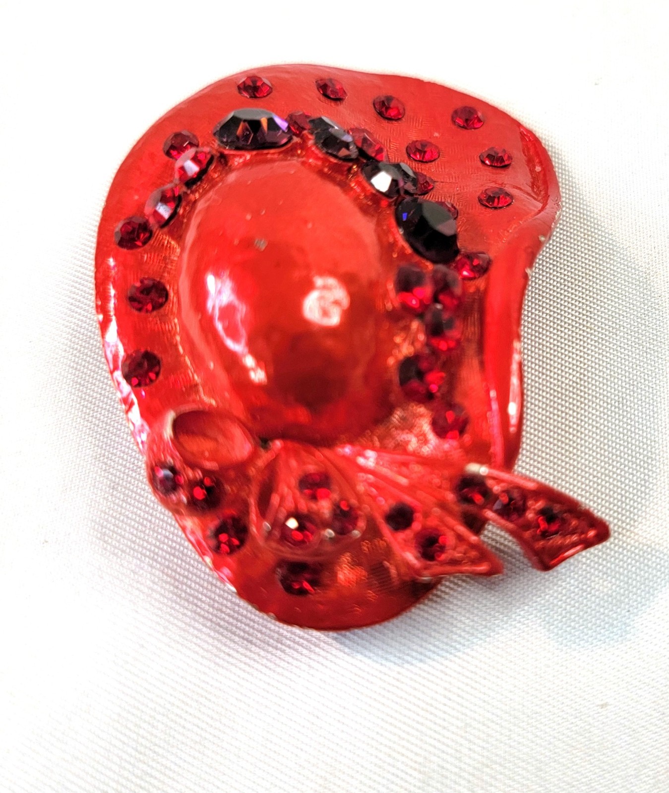 Ladies Fancy Red Hat Society Pin Brooch Rhinestone Ribbon Bow Grandma Princess