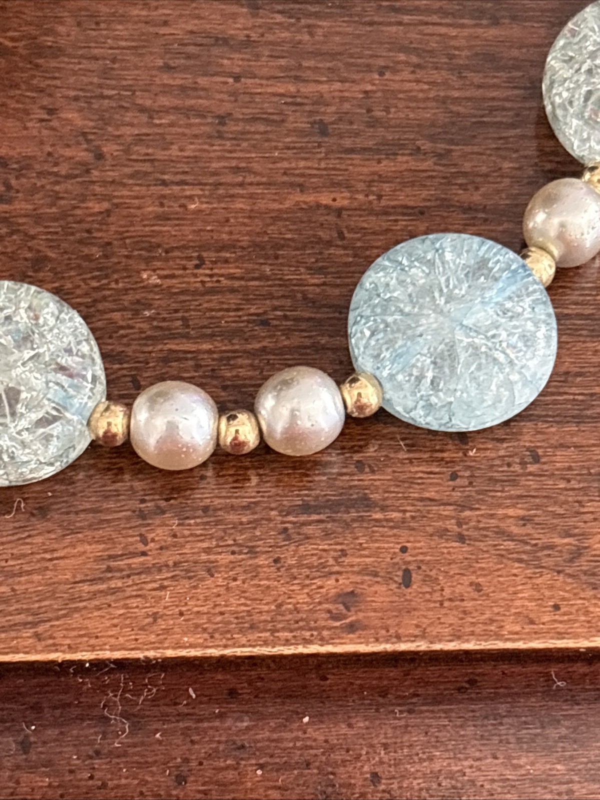 Sterling Silver Vermeil, Blue Glass, Gray Pearl vintage necklace and bracelet