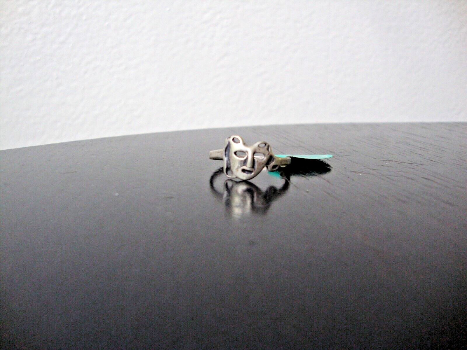 VINTAGE 1980s OPENWORK 3D GREEK DRAMA MASK RING STERLING SILVER STAMP 925 SZ 8