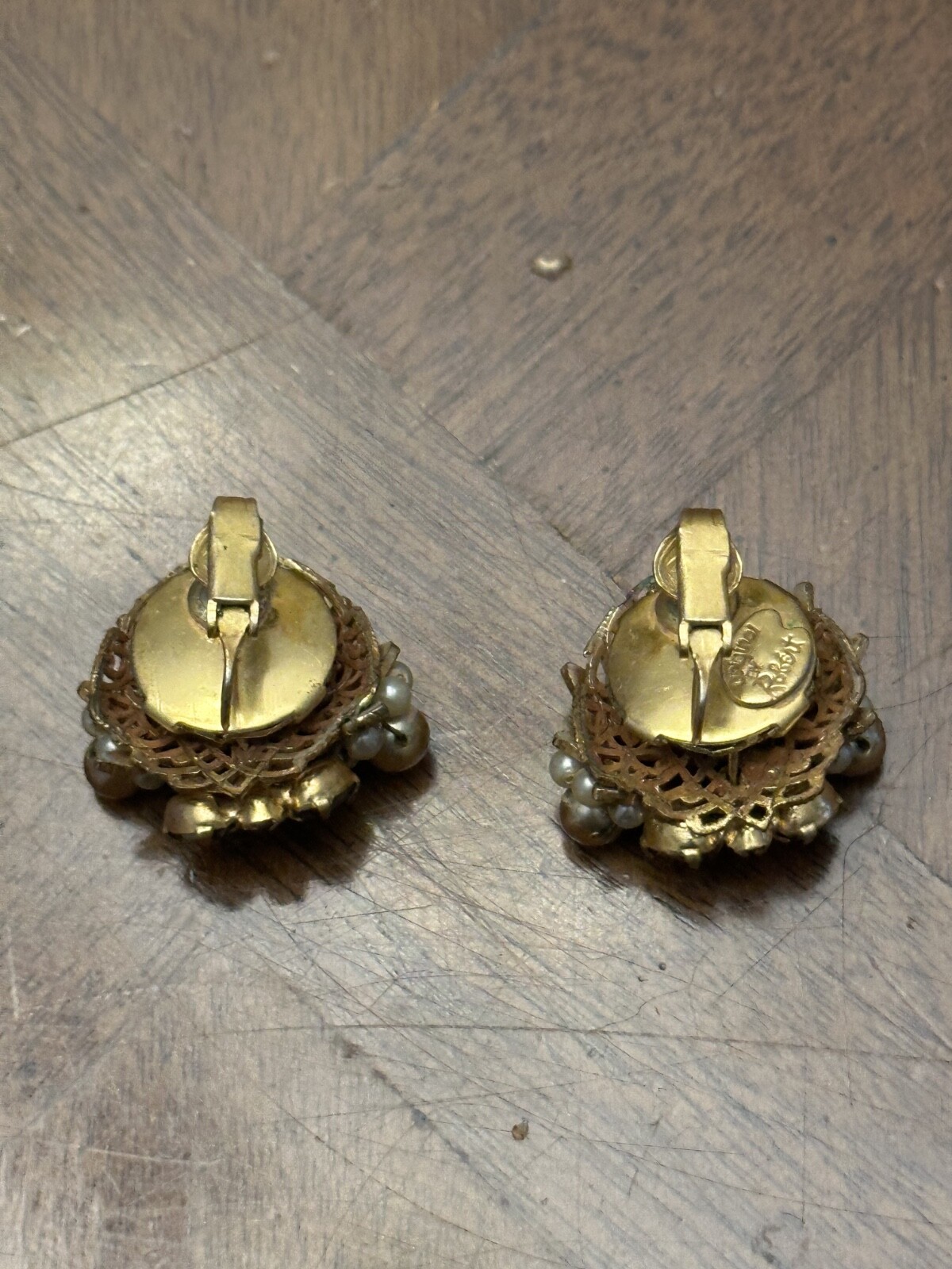 Vintage Original By Robert Faux Pearl & Rhinestone Cluster Stud Earrings Nice!
