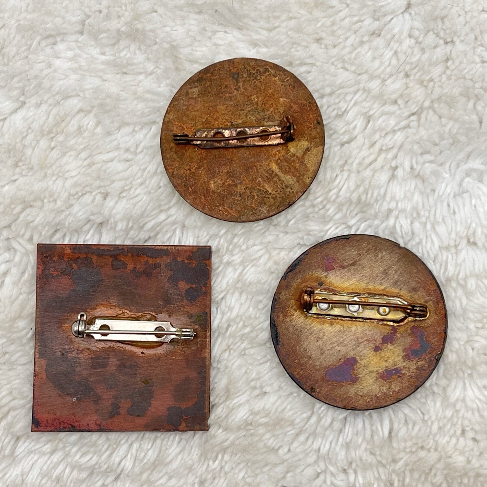 Vintage Modernist Brooch Lot of 3 Abstract Copper and Enamel Pins