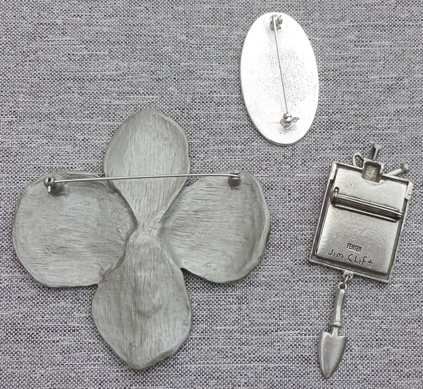Lot of 3 Pins Garden Theme Flowers & Jim Clift Photo Brooch