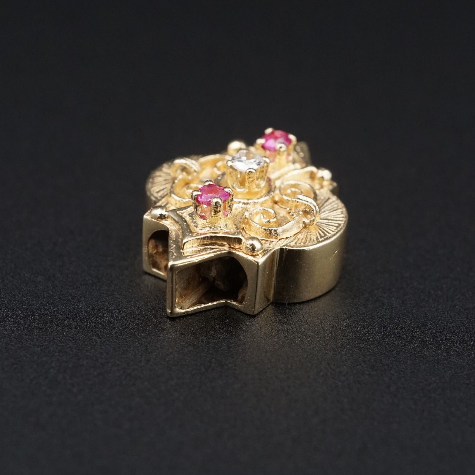 14k Gold Diamond Pink Sapphire Slide Charm 0.7″ Kurt Goldschmidt Vintage CHS2155