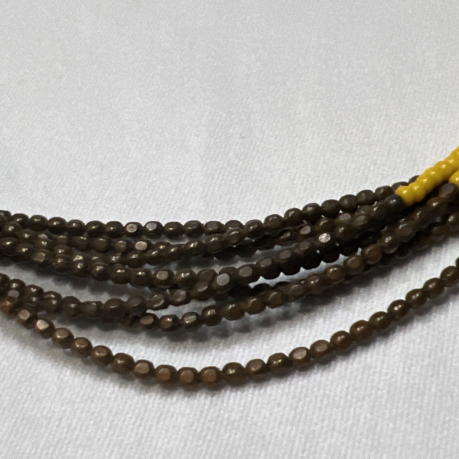 Vintage Brass-tone Yellow Glass Sead Bead Necklace Multistrand 21″