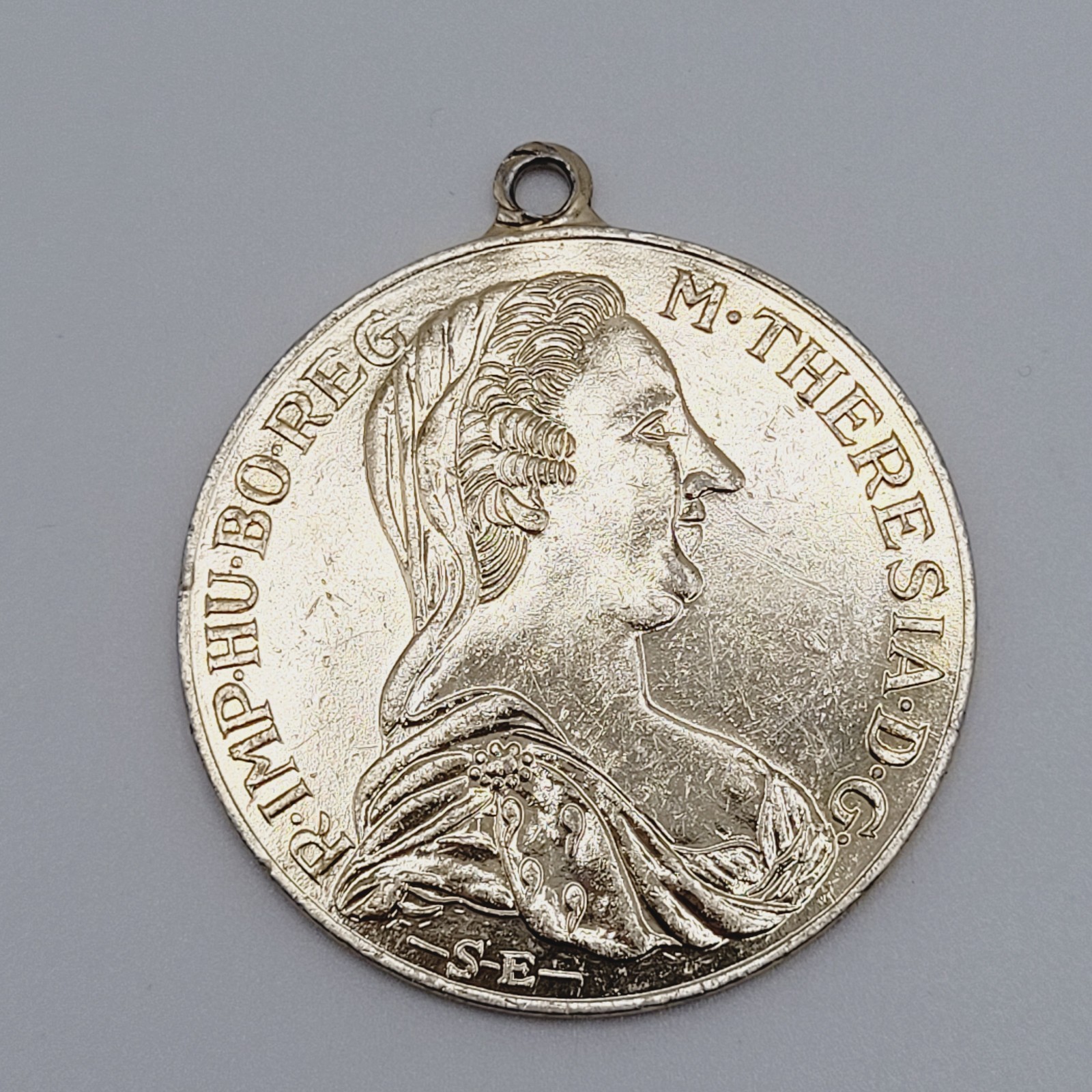 Maria Theresa Replica Token Medallion Coin Pendant Gold Tone Attached Bail