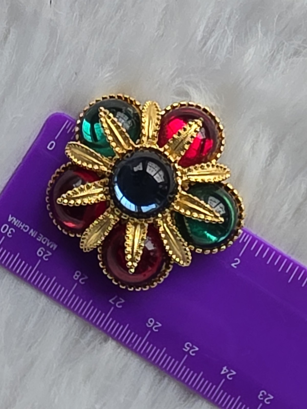 Vintage Signed Sphinx Multicolor Mughal Gripoix Glass Cabochon Floral Brooch 2”