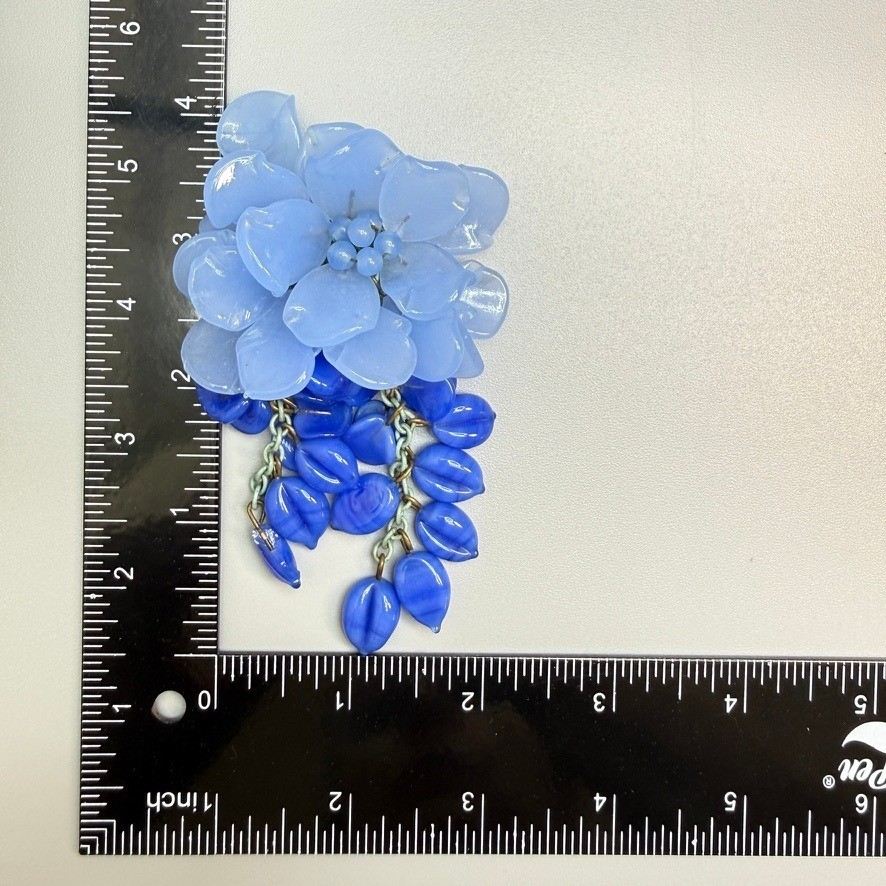 Miriam Haskell Book Piece Vintage Blue Glass Bead Floral Tassel Dress Clip READ
