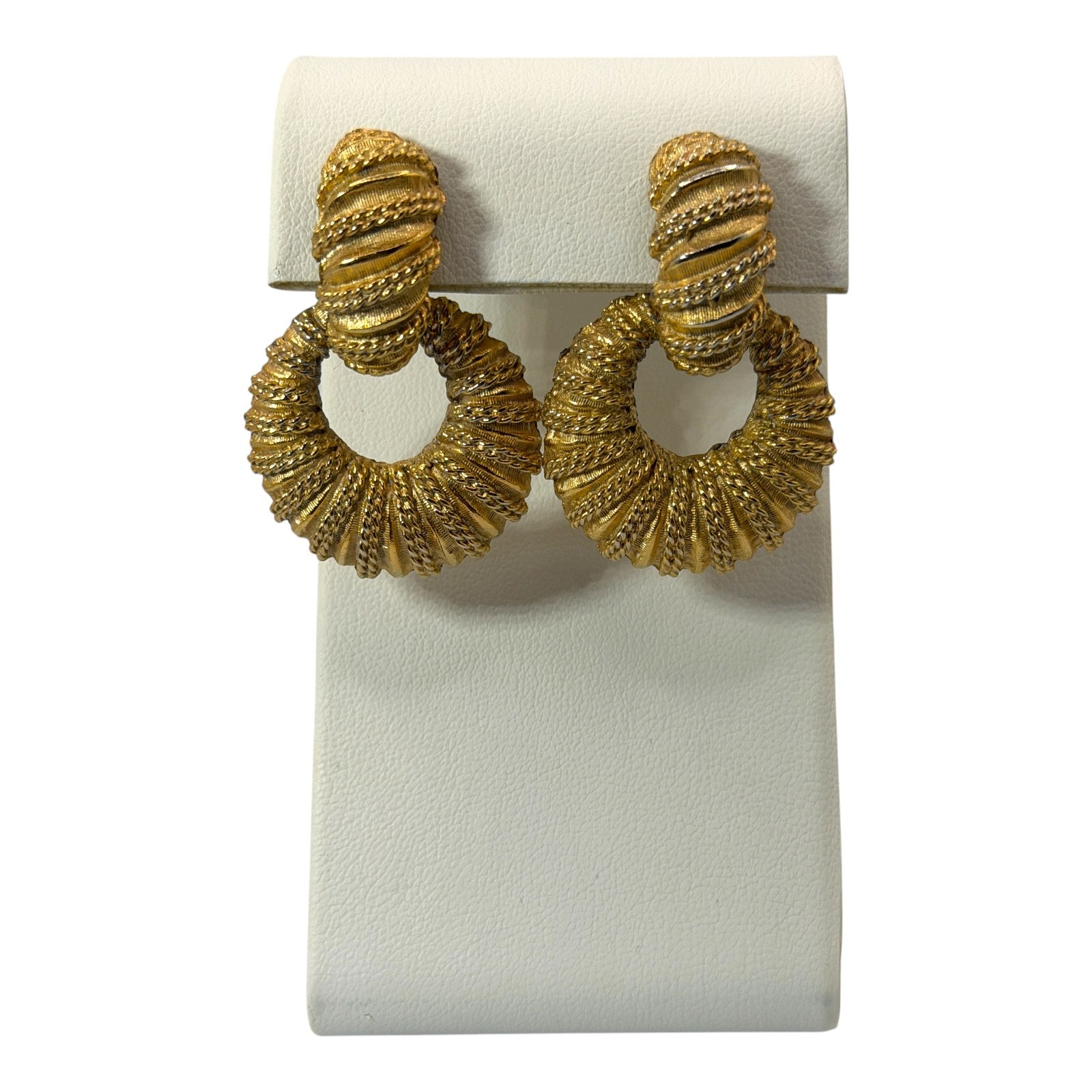Vintage Napier Convertible Gold Tone Clip Earrings Hoop Door Knocker Signed