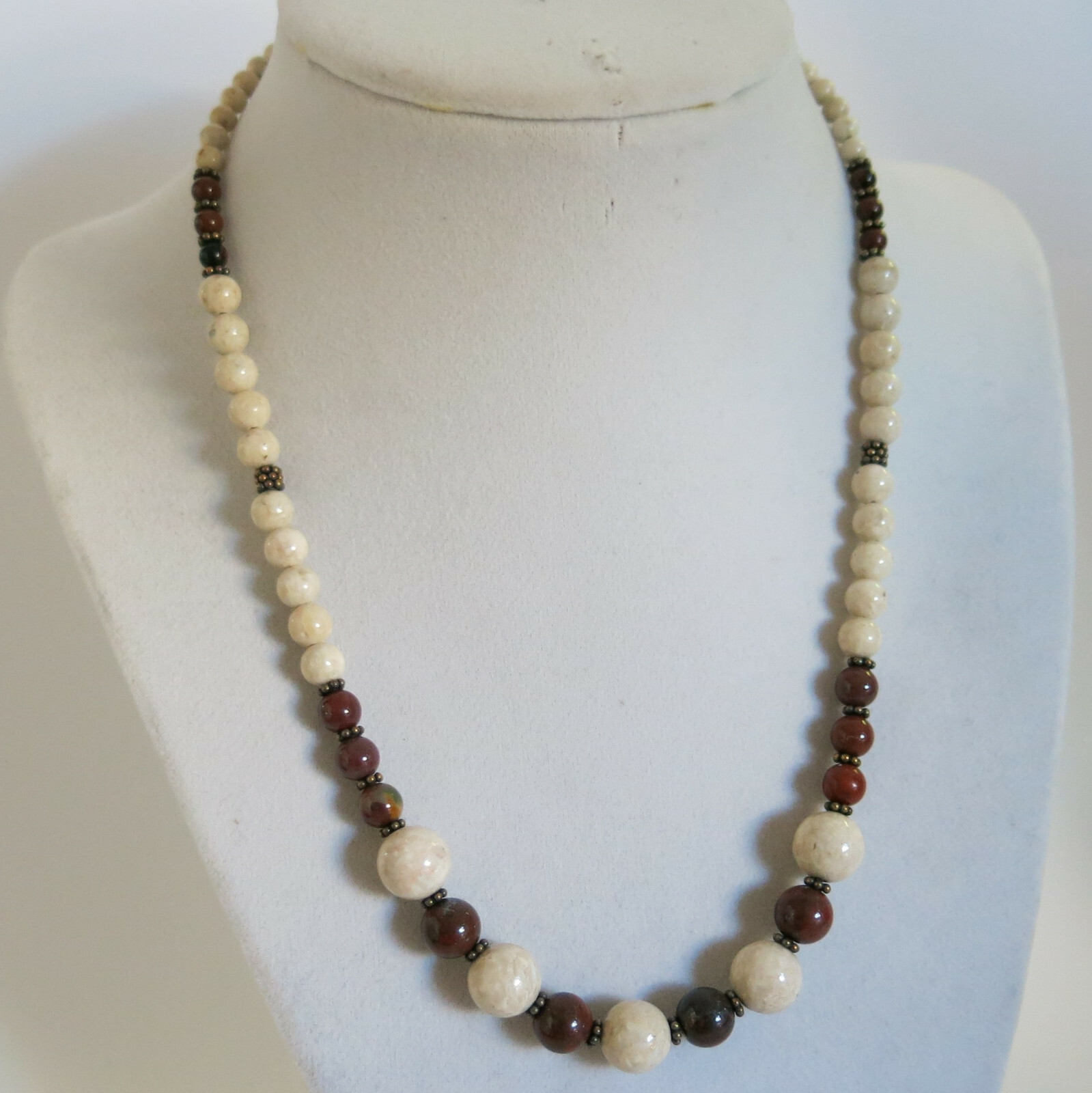 White & Brown Graduated Stone Beaded Heishi Necklace 17 inches [5917]