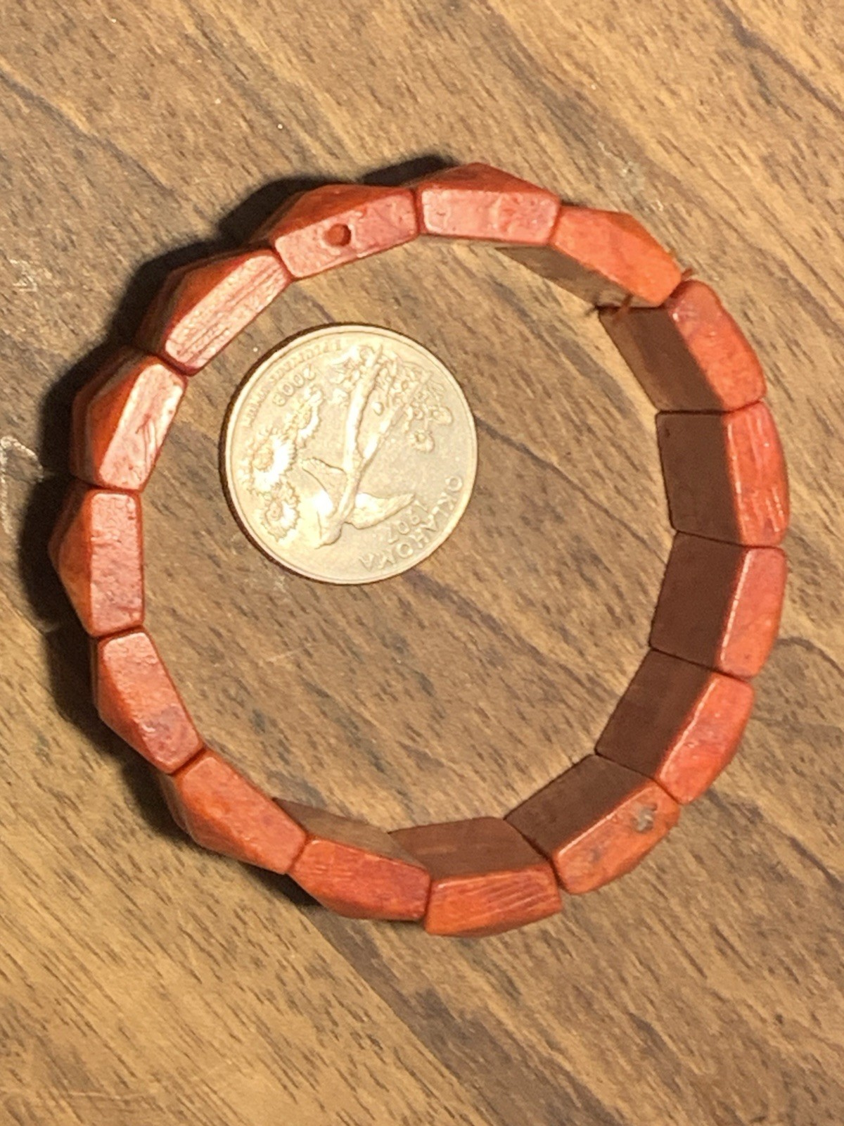 Beautiful Vintage Red Genuine Coral Carved Stretch Bracelet Bangle